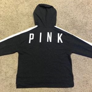 VICTORIA'S SECRET PINK sz L GRAY PULLOVER SPELLOUT HOODIE Sweatshirt Graphic Z22